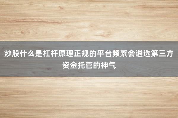炒股什么是杠杆原理正规的平台频繁会遴选第三方资金托管的神气