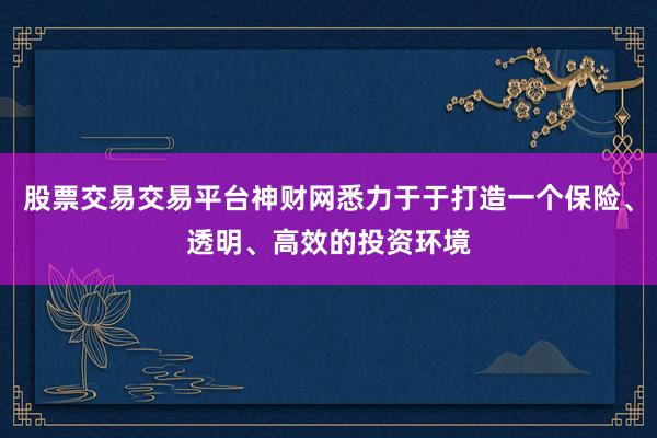 股票交易交易平台神财网悉力于于打造一个保险、透明、高效的投资环境