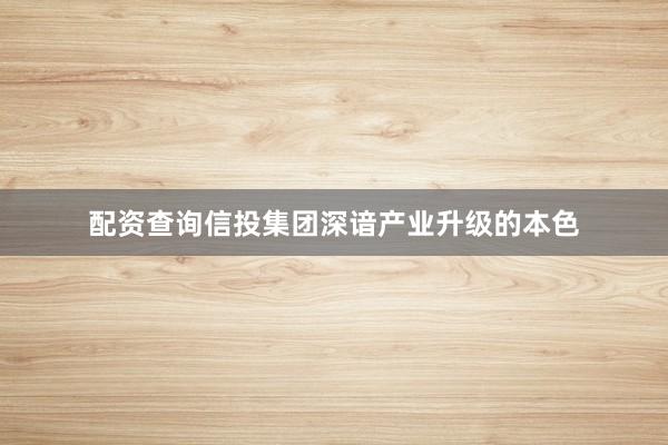 配资查询信投集团深谙产业升级的本色