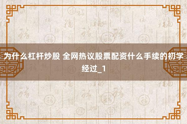 为什么杠杆炒股 全网热议股票配资什么手续的初学经过_1