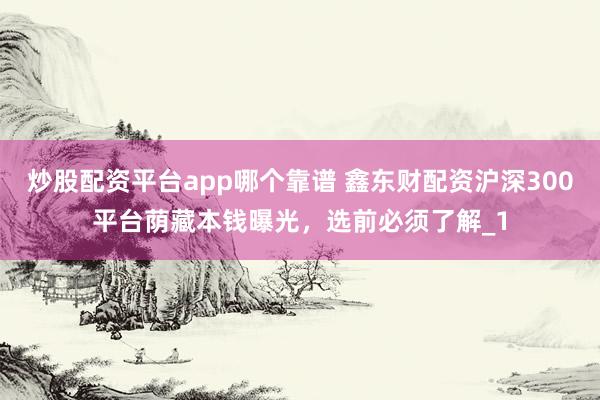 炒股配资平台app哪个靠谱 鑫东财配资沪深300平台荫藏本钱曝光，选前必须了解_1