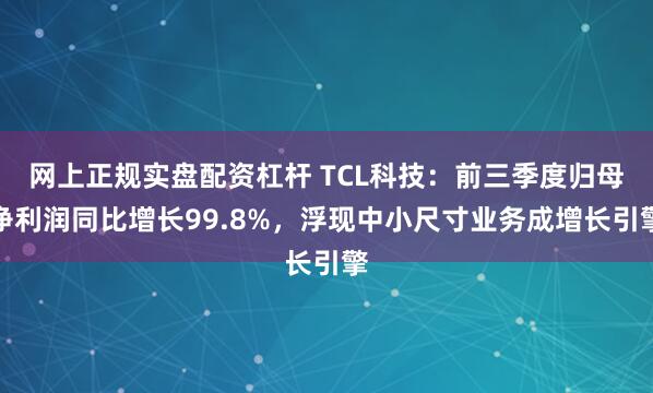 网上正规实盘配资杠杆 TCL科技：前三季度归母净利润同比增长99.8%，浮现中小尺寸业务成增长引擎