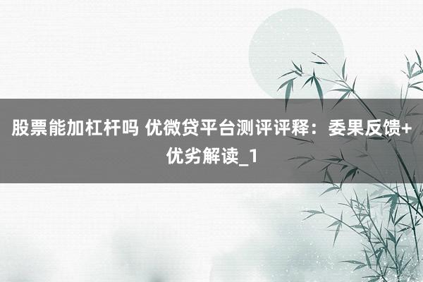 股票能加杠杆吗 优微贷平台测评评释：委果反馈+优劣解读_1